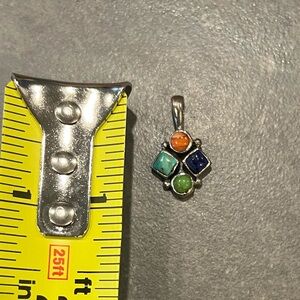 Sterling Silver Pendant with Spiny Oyster, Lapis, and Turquoise Ring